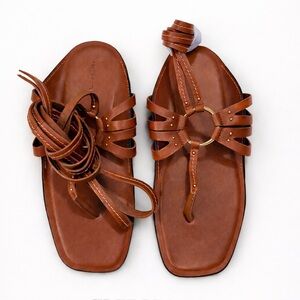 Free People Cognac Leather Sandals for Women. Size 8.